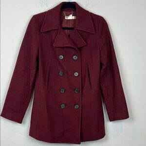 J. Crew Wool Double-Breasted Maroon Burgundy Pea Coat Women's Size XS